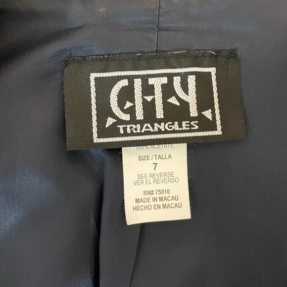 Vintage 90s pin stripe 2 pc suit set jacket & pants size 7 navy white pinstripes - Picture 8 of 16